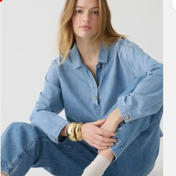 J. Crew Tops - J. Crew Chambray Popover Shirt Storm Wash, Size Large NWT
